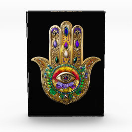 Geschilderde Gouden Hamsa Amethyst Robijn Derde Oo Fotoblokken