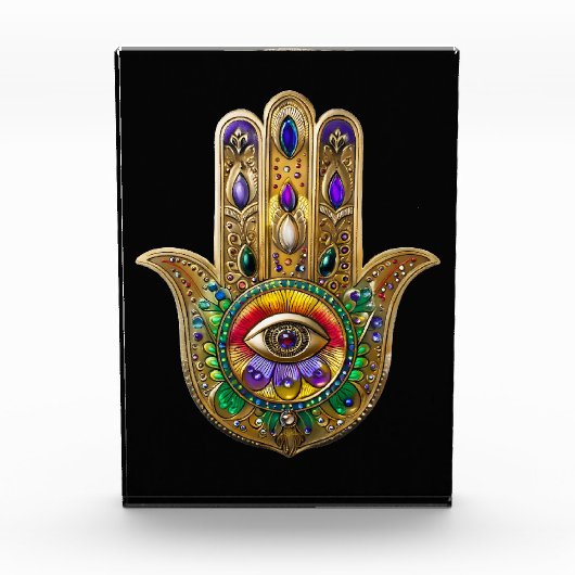 Geschilderde Gouden Hamsa Amethyst Robijn Derde Oo Fotoblokken (Voorkant)