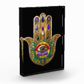 Geschilderde Gouden Hamsa Amethyst Robijn Derde Oo Fotoblokken (Links)