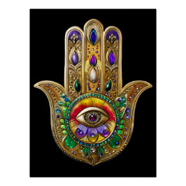 Geschilderde Gouden Hamsa Amethyst Robijn Derde Oo Perfect Poster