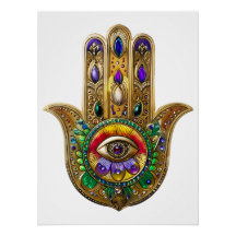 Geschilderde Gouden Hamsa Amethyst Robijn Derde Oo