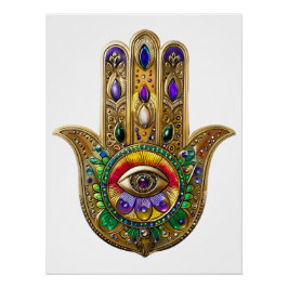 Geschilderde Gouden Hamsa Amethyst Robijn Derde Oo Perfect Poster