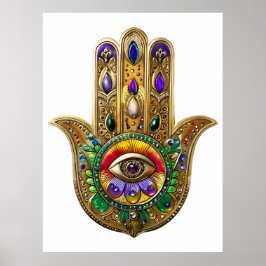 Geschilderde Gouden Hamsa Amethyst Robijn Derde Oo Poster