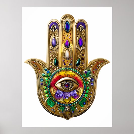 Geschilderde Gouden Hamsa Amethyst Robijn Derde Oo Poster (Voorkant)