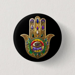 Geschilderde Gouden Hamsa Amethyst Robijn Derde Oo Ronde Button 3,2 Cm