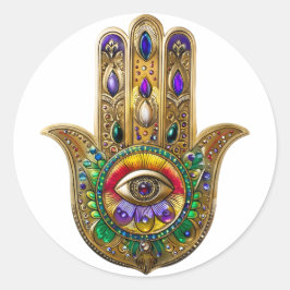 Geschilderde Gouden Hamsa Amethyst Robijn Derde Oo Ronde Sticker