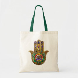 Geschilderde Gouden Hamsa Amethyst Robijn Derde Oo Tote Bag