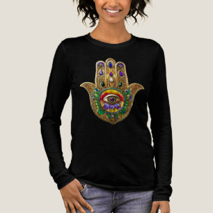Geschilderde Gouden Hamsa Amethyst Robijn Derde Oo Tri-Blend Shirt