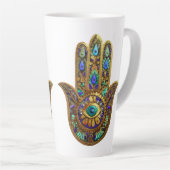 Geschilderde Gouden Hamsa Turquoise Saffier Derde Latte Mok (Rechterhoek)