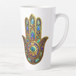 Geschilderde Gouden Hamsa Turquoise Saffier Derde  Latte Mok