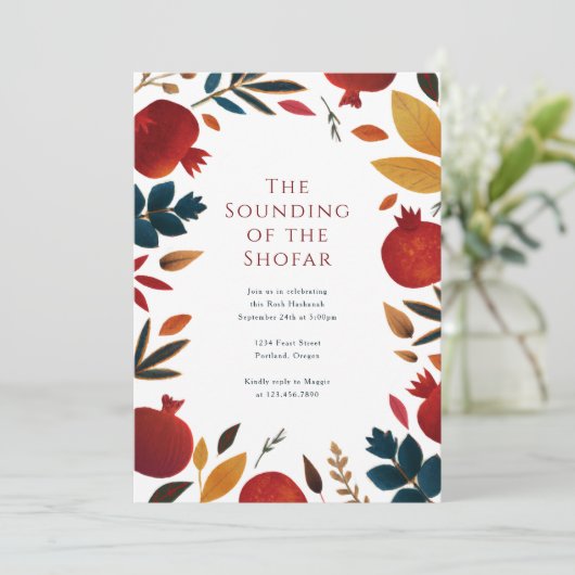 Geschilderde granaatappels Rosh Hashanah Kaart (Staand voorkant)
