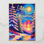 Geschilderde grillige winter landschap Kerstmis Folie Feestdagenkaart (Voorkant)