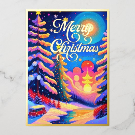 Geschilderde grillige winter landschap Kerstmis Folie Feestdagenkaart (Voorkant)