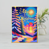 Geschilderde grillige winter landschap Kerstmis Folie Feestdagenkaart (Staand Voorkant)