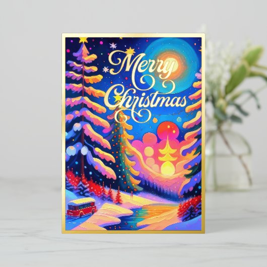Geschilderde grillige winter landschap Kerstmis Folie Feestdagenkaart (Staand Voorkant)