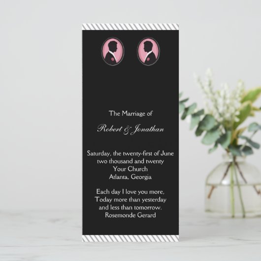 Geschilderde Groom Silhouetten Gay Trouwprogramma Programmakaart (Staand voorkant)