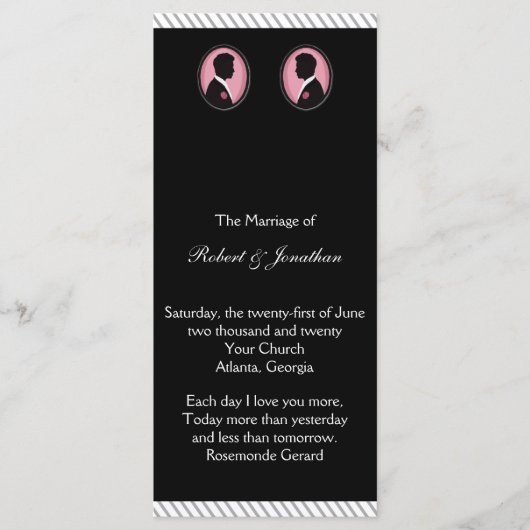 Geschilderde Groom Silhouetten Gay Trouwprogramma Programmakaart (Voorkant)