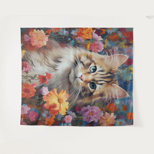 Geschilderde Harmonie: Kattenbloesem Bloemen Tapes Wandkleed (Voorkant (horizontaal))