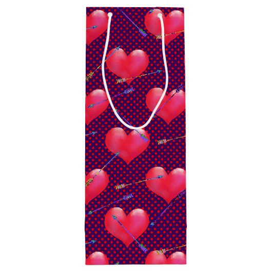 Geschilderde harten en pijlen | VALENTIJNSDAG Wijn Cadeautas (Achterkant)