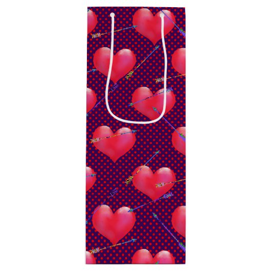 Geschilderde harten en pijlen | VALENTIJNSDAG Wijn Cadeautas (Voorkant)