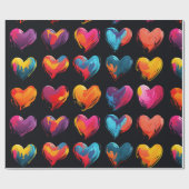 Geschilderde harten op een zwarte achtergrond cadeaupapier (Vlak)