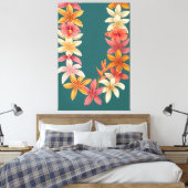 Geschilderde Hawaiaanse Lei op Teal Kunst Canvas Afdruk (Insitu (Slaapkamer))
