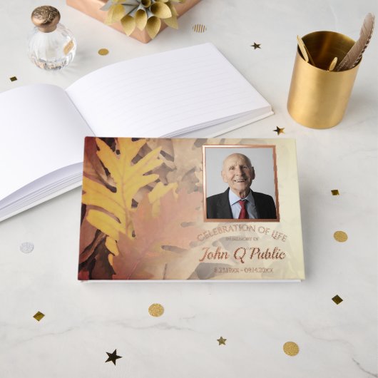 Geschilderde herfstbladeren Viering van het levens Gastenboek (Voorkant open)