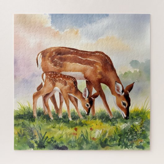 Geschilderde hertenmoeder en baby legpuzzel (Verticaal)