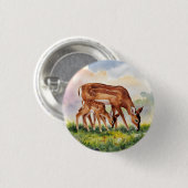 Geschilderde hertenmoeder en baby ronde button 3,2 cm (Voorkant /achterkant)