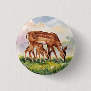 Geschilderde hertenmoeder en baby ronde button 3,2 cm