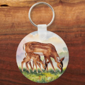 Geschilderde hertenmoeder en baby sleutelhanger (Voorkant)