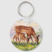 Geschilderde hertenmoeder en baby sleutelhanger (Achterkant)