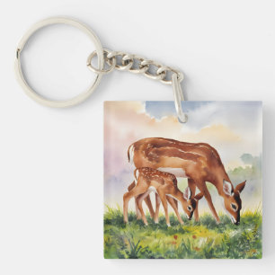 Geschilderde hertenmoeder en baby sleutelhanger