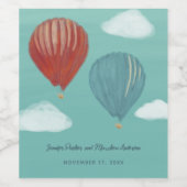 Geschilderde Hete Luchtballons Aangepaste Bruiloft Wijn Etiket (Enkel label)