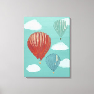 Geschilderde heteluchtballonnen en witte wolken canvas afdruk
