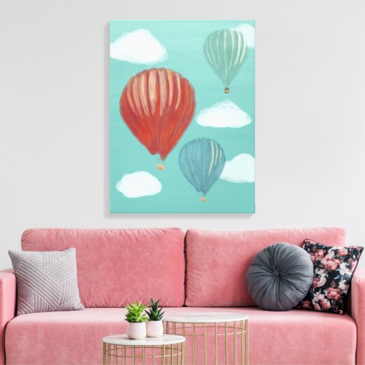 Geschilderde heteluchtballonnen en witte wolken canvas afdruk (Insitu (Woonkamer))
