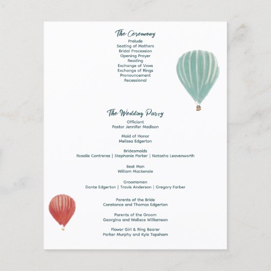 Geschilderde heteluchtballons Custom Wedding Progr (Achterkant)
