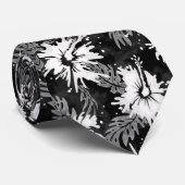 Geschilderde Hibiscus Hawaiian Floral Black and Wh Stropdas (Opgerold)