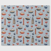 Geschilderde houten boten en vuurtorens 2 cadeaupapier (Vlak)
