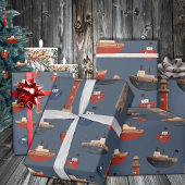 Geschilderde houten boten en vuurtorens cadeaupapier