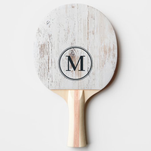 Geschilderde Houten Monogram Wit Tafeltennisbatje (Achterkant)