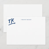 Geschilderde Initialen Monogram Blauwe Persoonlijk Notitiekaartje (Voorkant / Achterkant)