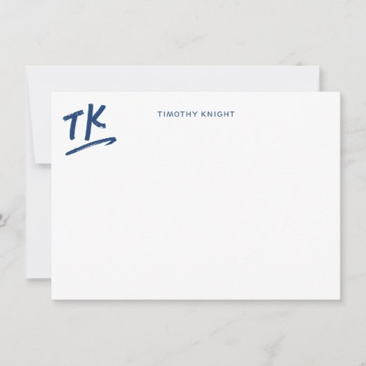 Geschilderde Initialen Monogram Blauwe Persoonlijk Notitiekaartje (Voorkant)