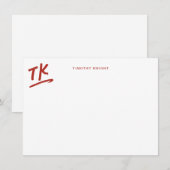 Geschilderde Initialen Monogram Rood Gepersonalise Notitiekaartje (Voorkant / Achterkant)