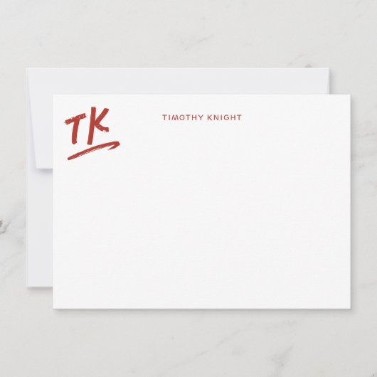 Geschilderde Initialen Monogram Rood Gepersonalise Notitiekaartje (Voorkant)