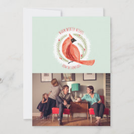 Geschilderde kardinaal krans One-Photo Holiday Kaa Feestdagenkaart