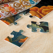 Geschilderde kat met bloemen legpuzzel (Zijkant)