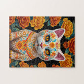 Geschilderde kat met bloemen legpuzzel (Horizontaal)