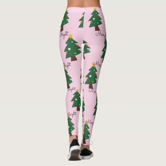 Geschilderde kerrie en heldere kerstbomen op roze leggings (Achterkant)