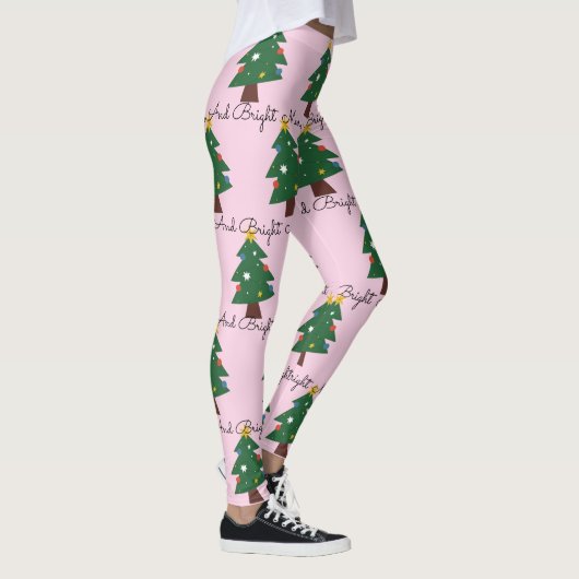 Geschilderde kerrie en heldere kerstbomen op roze leggings (Rechts)